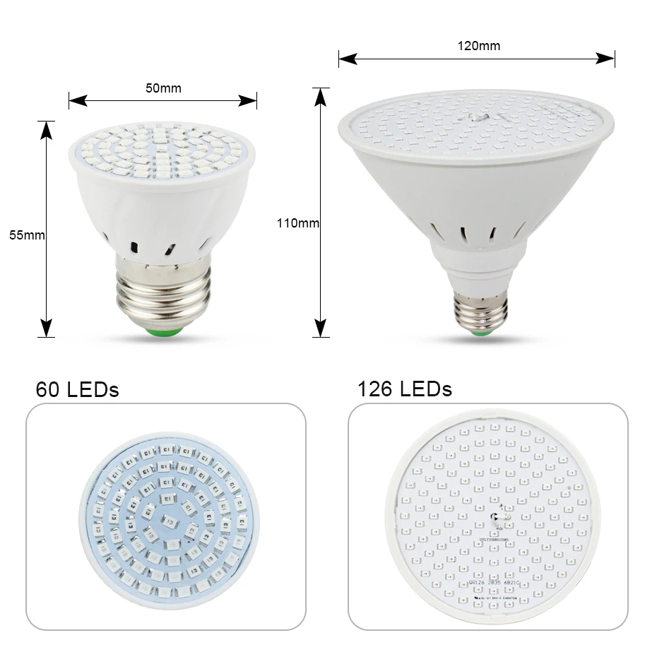 E27 лампа для выращивания Светодиодная лампа для роста растений аквариума 60 126 200 260 светодиодов красный синий светильник для выращивания s Фито лампы полные лампы спектра для растений