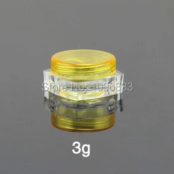 

3ML Yellow Square Cream Jars, 3g Acylic Jar, Cosmetic Jars, Powder Box, Square Container, Empty Packing Containers, 50PCS/Lot