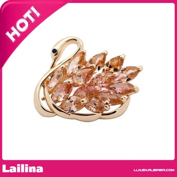 

100pcs/lot Women's Elegant Swan Bird Crystals GOlden Tone Brooches Pin