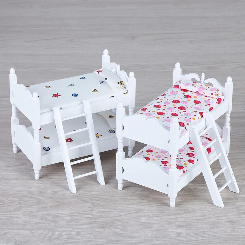  1:12 Handmade Toy House Children'S Play House Bedroom Bunk Bed Dolls Furniture Accessories Children