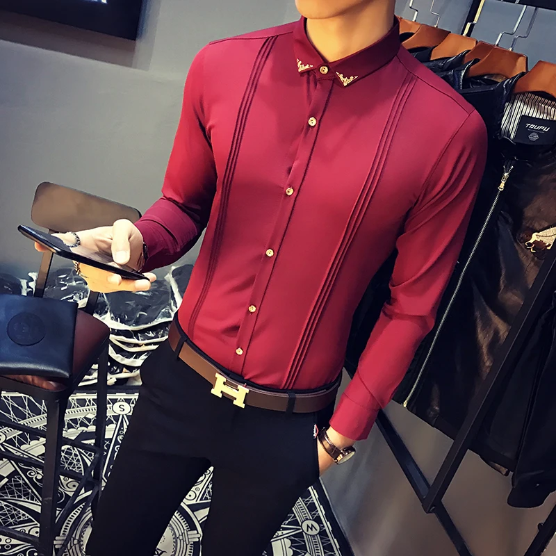 tesyyke Men Long Sleeve Shirts Slim Fit Solid Business Formal Shirts for Autumn