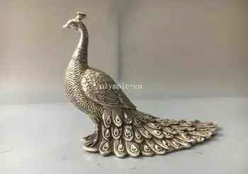 

12''tibetan bronze silver carved beast animal bird phoenix peafowl statue