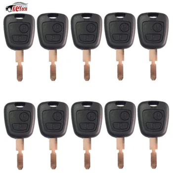 

KEYECU 10 Pcs Replacement Remote Key Shell Case Keyless Entry Fob 2 Button for Peugeot 407 107 205 206 207 307 406 Uncut Blade