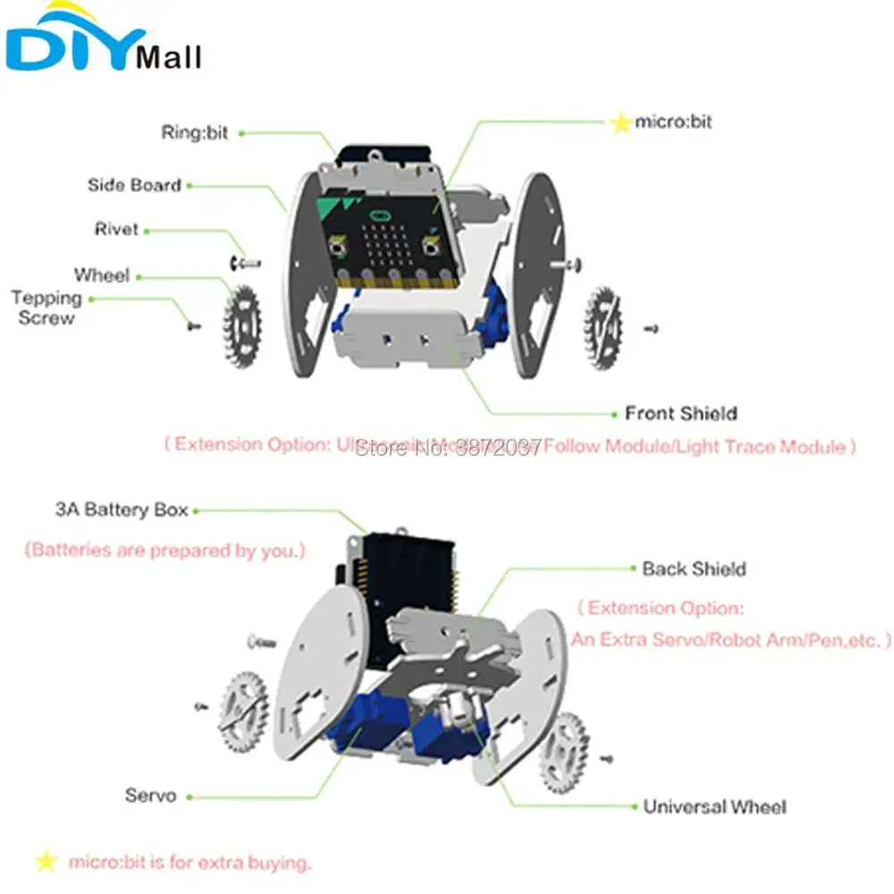 Кольцо: бит автомобиль образовательный умный робот DIY комплект для BBC микро: бит микробит