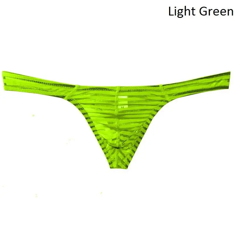 Сексуальные мужские тонкие шелковистые полосы с низкой посадкой Тощий Т-образной спинкой стринги под брюки нижнее белье полупрозрачное белье для него - Цвет: Зеленый