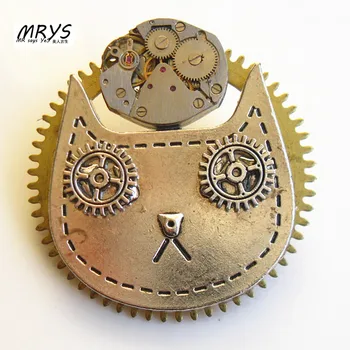 

steampunk punk cat watch movements colock parts gears collar brooch pins badge men women girls boys jewelry christmas gift party