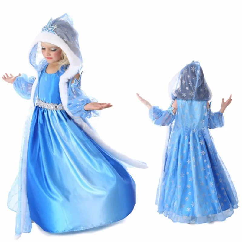 Girls Dresses Summer 2016 Girl Dress Children clothing Anna Blue Movie Dress + Red Cape Girl Princess Dresses Cosplay Costumes children dress
