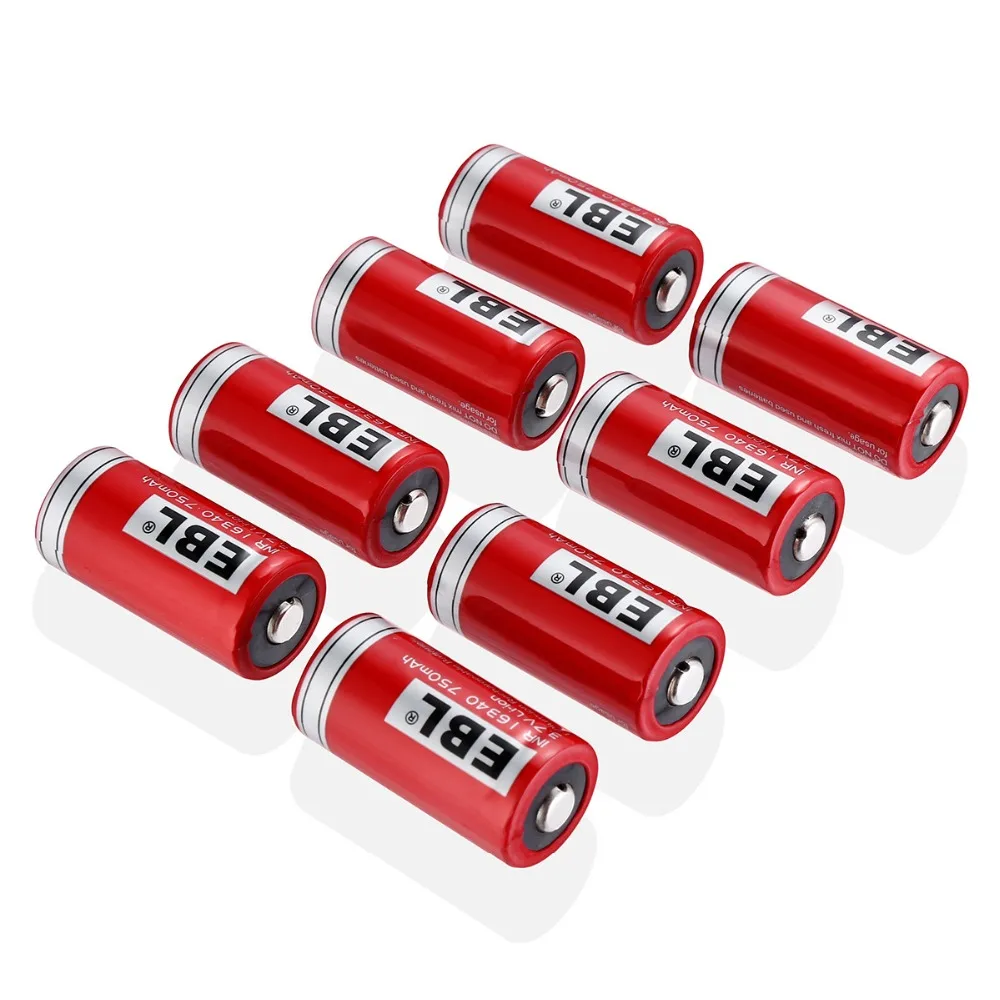 8x EBL 16340 Батарея 750 мА/ч 3 7 v CR123A Li Ion Перезаряжаемые батареи для светодиодный