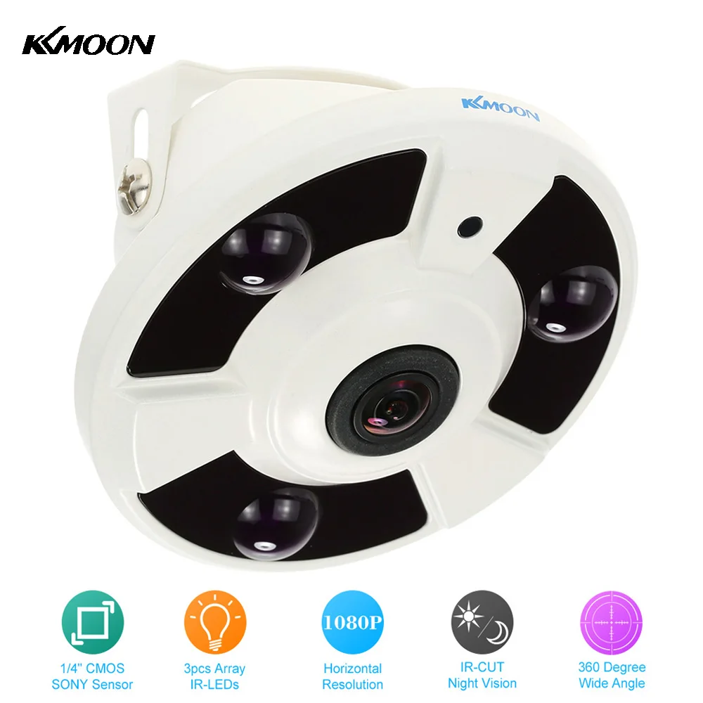 KKmoon HD 1080P 2.0MP 1.7mm Fisheye 360 Degree Panoramic Dome CCTV Camera IR Night Vision Home Surveillance Security Camera