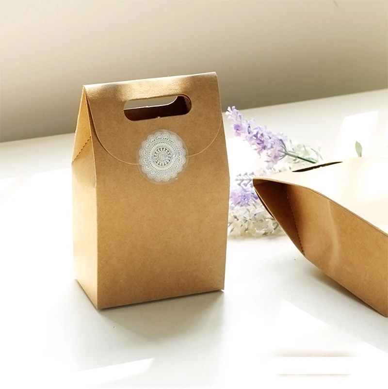 20PCS Retro Zakka Kraft Gift Box Wedding Party Favor Boxes Handle Paper