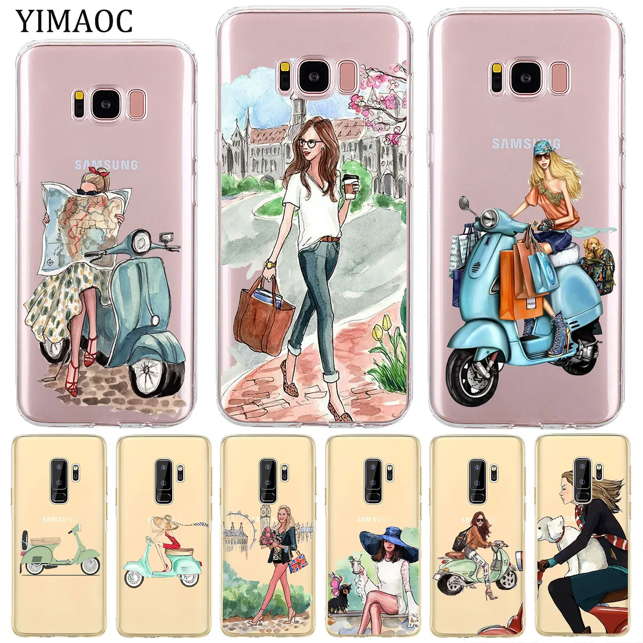 

YIMAOC Scooter bicycle car Cool girl travel Soft Silicone Phone Case for Samsung Galaxy S10e S10 S9 S8 Plus S7 Edge Back Cover