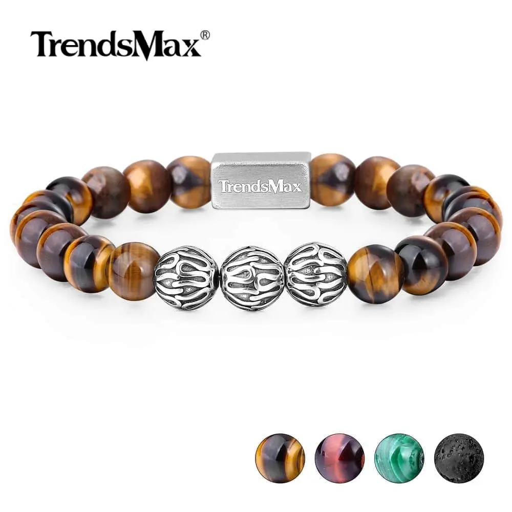 Trendsmax 8 мм тигровый глаз бисерный браслет для женщин и мужчин Натуральный Камень