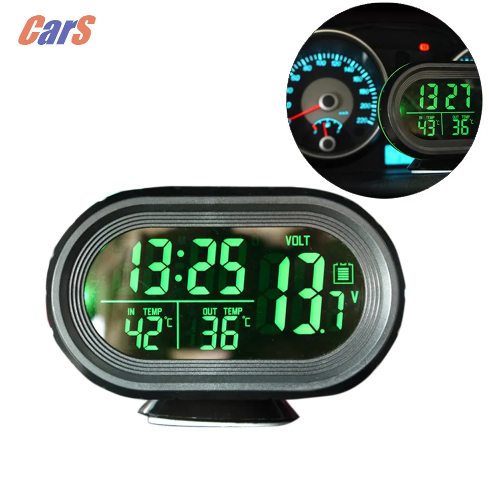 Car Voltage Monitor Car Clock Thermometer Digital Backlight Snooze Mode