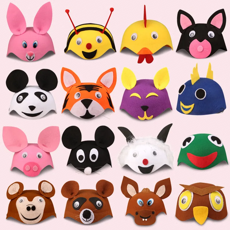 Child's Party Toy Hat Baby's Animal Hat Caps for Cartoon Headgear Play Toys Birthday Gift Nonwoven Cloth A032