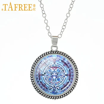 

TAFREE Mayan Calendar Aztec Calendar Necklace Mayan sun Astronomy Archaeology fashion Glass cabochon Stock Vector jewelry CT698