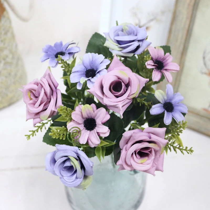 JAROWN Simulation Rose Bouquet Artificial Silk Flowers Fake Flower Art Decoration For Wedding Home Office Desktop Placement (11)
