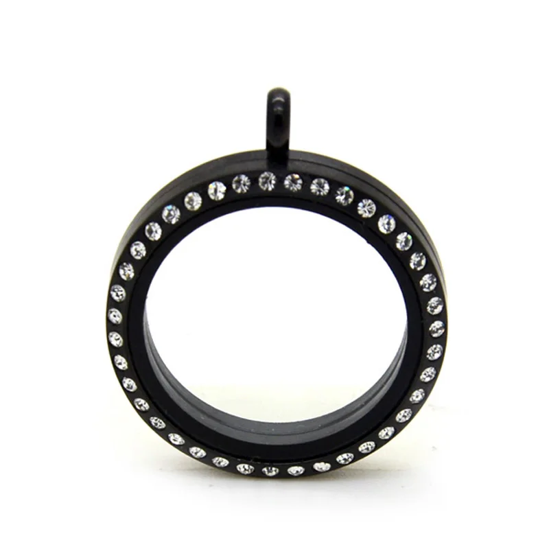 10pcs/lot 30mm black round glass floating locket 316L