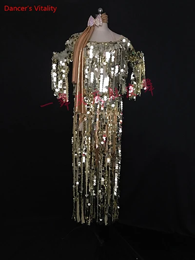 Пользовательский танец живота восточный индийский, цыганский танец практики живота танцевальный костюм для выступлений с бриллиантами одежда с пайетками платье набор - Цвет: Золотой