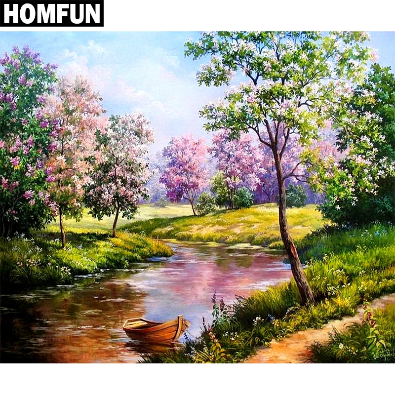 

HOMFUN Full Square/Round Drill 5D DIY Diamond Painting "Spring scenery" Embroidery Cross Stitch 5D Home Decor Gift