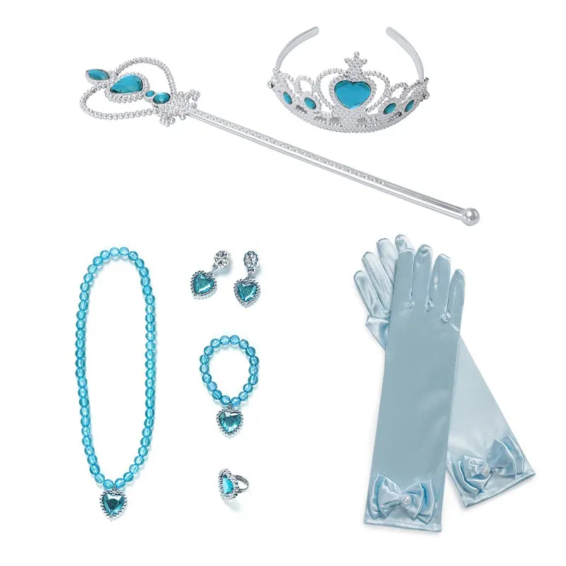 VOGUEON robe de princesse 9 pièces | Accessoires de fête, collier 4 couleurs, Bracelet boucles d'oreilles, bague diadème baguette magique et gants