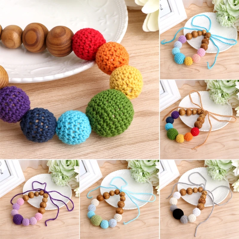 

Baby Wood Crochet Teething Nursing Breastfeeding Necklace Chew Chewable Jewelry Beads