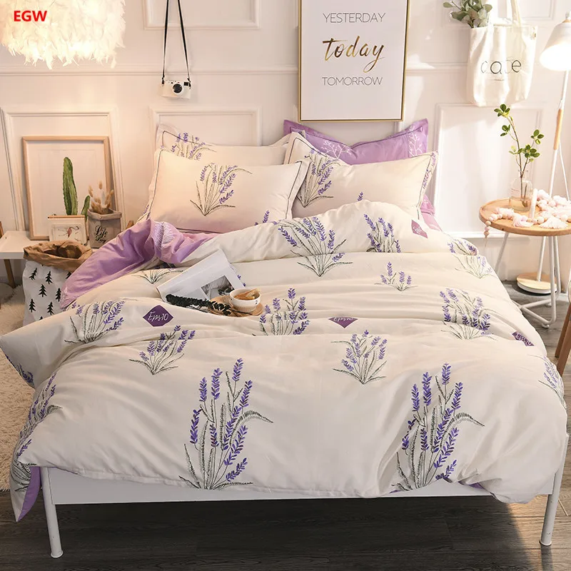

Home textile lavender bedding set dandelion duvet cover 100%cotton bed flat fitted sheet queen nordic bedding for Spring Summer