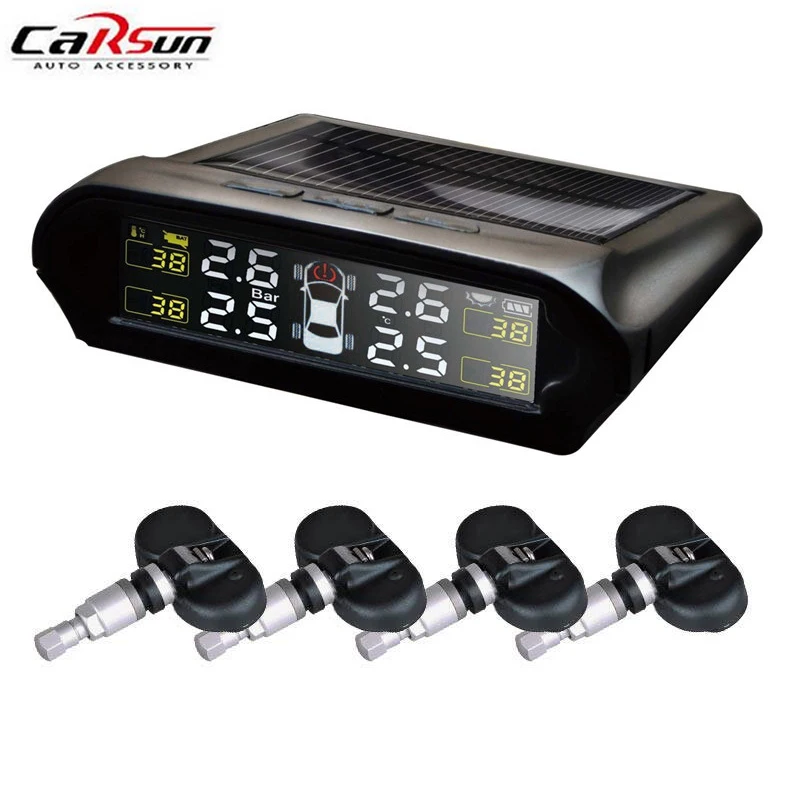 

2017 Solar Power Car TPMS Tire Pressure Monitor Smart Digital Display Bar PSI Gauge with 4 Internal Sensors for Driving Safety