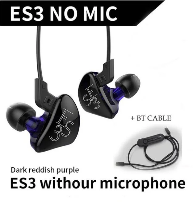 KZ ES3 наушники Гибридный привод с микрофоном 1DD+ 1BA Гибридный в ухо Monito Бег Спорт bluetooth кабель наушники - Цвет: no mic bt cable