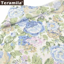 Teramila новости Белый стежка саржа швейный материал хлопок синий цветочный дизайн ткани Скрапбукинг DIY Tissus лоскутное шитье