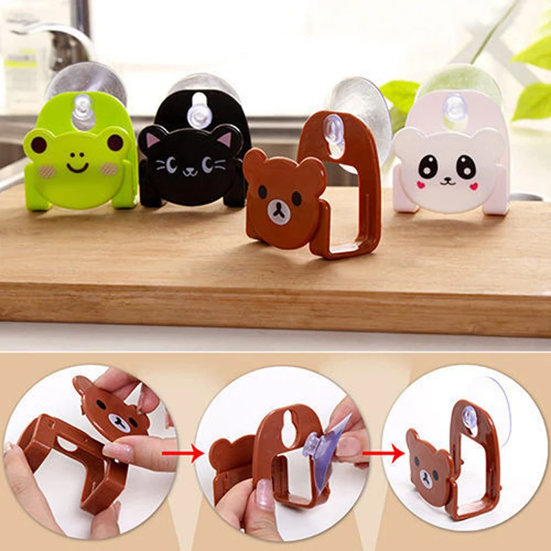 Cartoon Bear Cat Wall Mounted type Bathroom Storage Box Cat Soap bar Holder Sponge Holder Kitchen Tools Hook Drain Shelf Bag 5