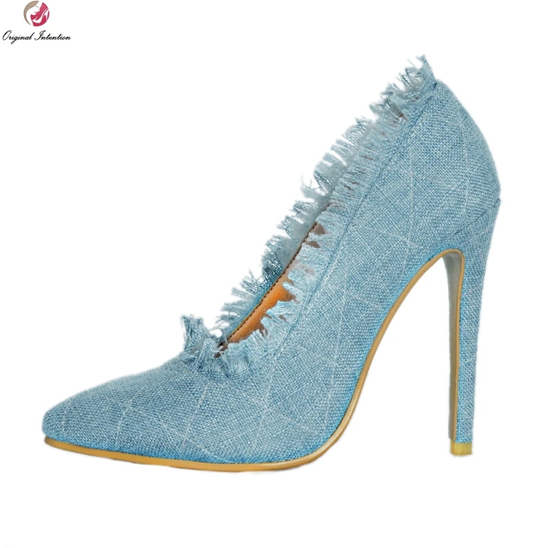 Original Intention New Sexy Women Pumps 2018 Denim Pointed Toe Thin