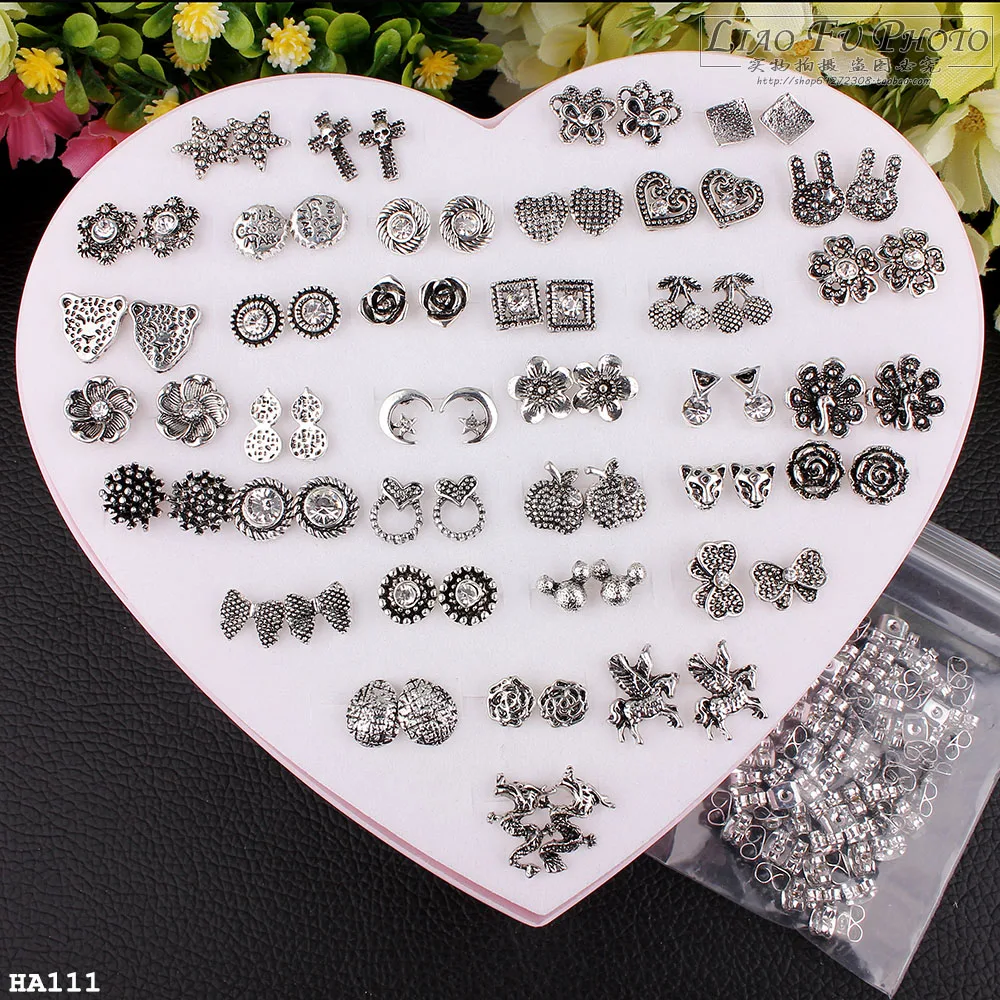 Серьги гвоздики серебряные женские 36 пар|ear studs|fashion studssilver earrings |