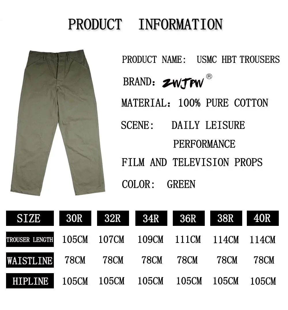 WW2 WWII US USMC HBT ARMY GREEN Field Pants Trousers US/501104