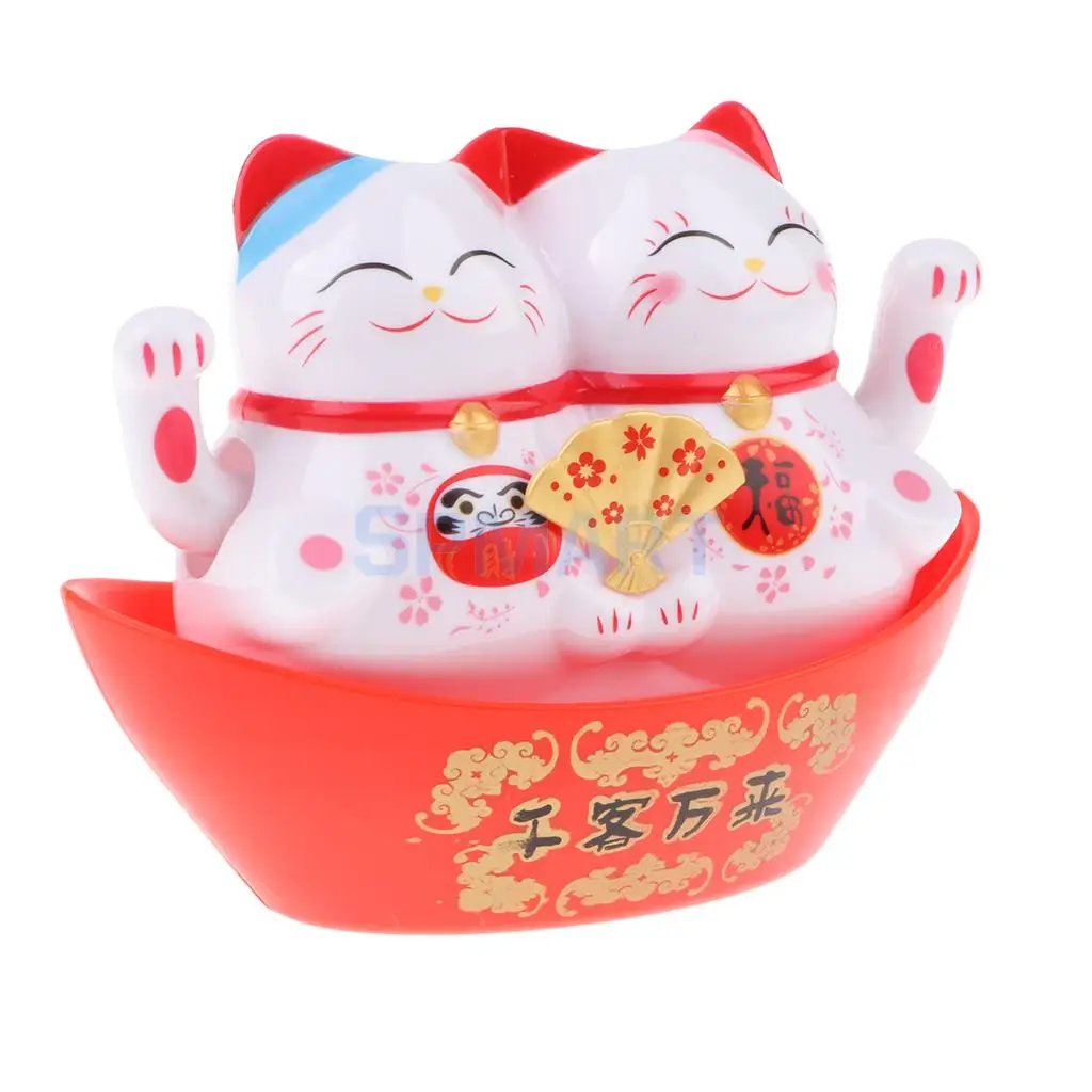 Maneki Neko Twin Animal Model Kids Children Shaking Hands Figure Toy Solar Lucky Cat Car Ornament Home Decor Friends Gift