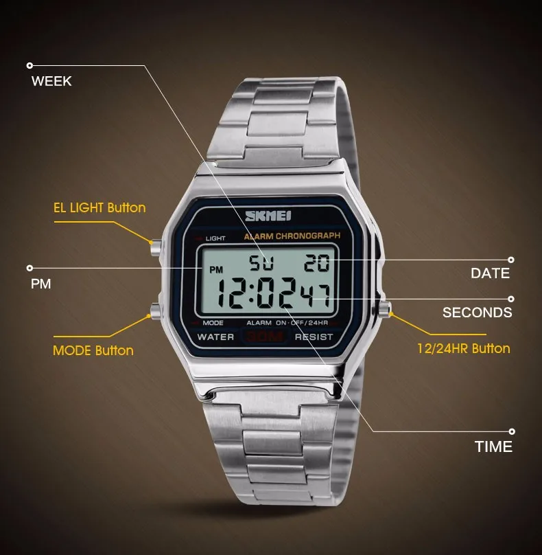 2016 Новинка SKMEI Элитный бренд Для мужчин модные спортивные часы цифровой светодиодный кварцевые наручные часы Сталь планки главное de Lujo Relogio