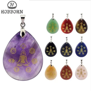 

Trendy 7 Chakra Natural Stone Women Energy Necklace Water Drop Obsidian Blue Sand Tiger Eye Healing Meditation Men Necklaces