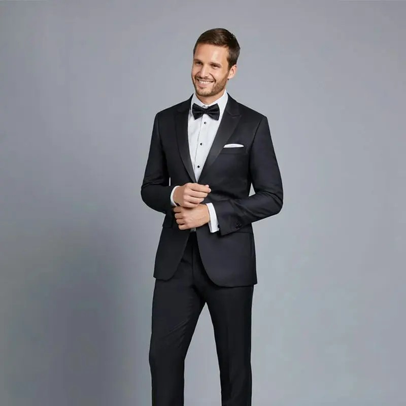 Black Groom Tuxedos Men Wedding Suits Men Blazers Latest Wide Peak Lapel Designs Slim Fit Costume Homme Prom Party Jacket 2Piece business men suits plaid tailor made 3 pieces tuxedo party blazers coat wedding groom groomsman formal prom