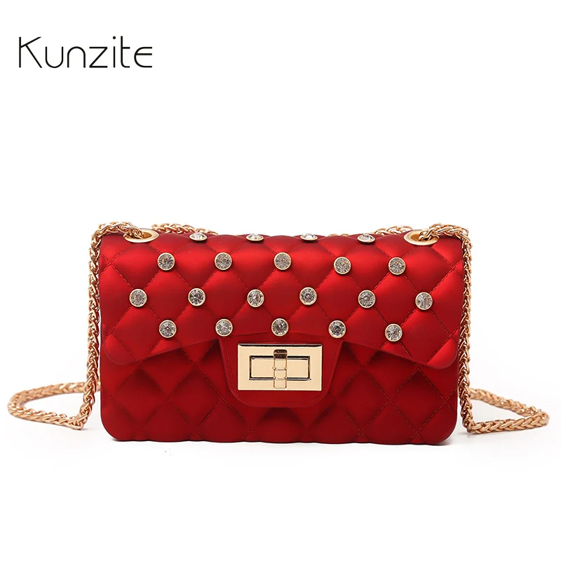 

KUNZITE Brand Women Diamond Messenger Bag Mini Black Plaid Single Shoulder Bag For Girls Sweet Lady Casual Chain Crossbody Bags