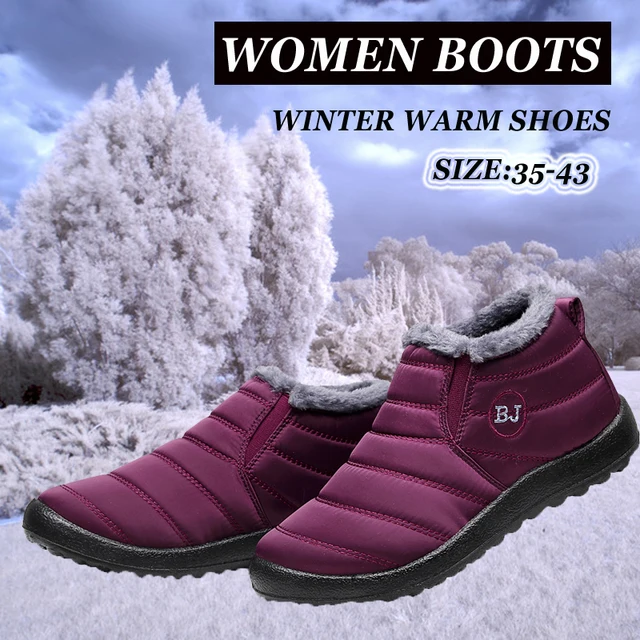 Big size 35 43 women snow boots Waterproof boots winter fur warm ankle