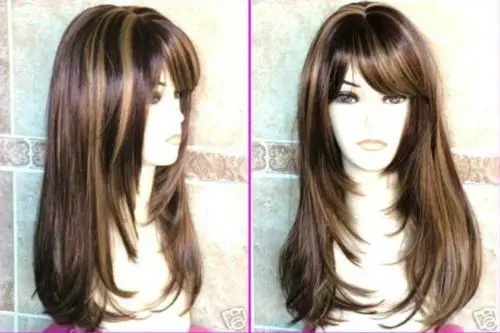 

pretty long brown mix lady's straight hair wigs for women wig