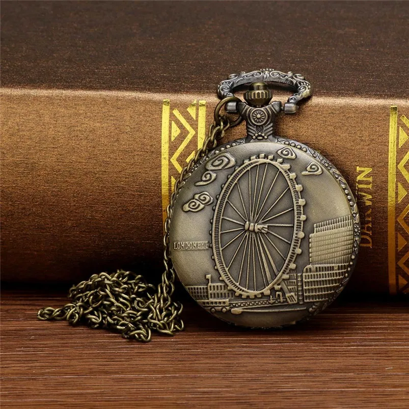 Men Bronze Pocket Watch Personalized Pattern Steampunk Vintage Quartz Roman Numerals Pocket Watches For Grandpa Dad D21 (18)