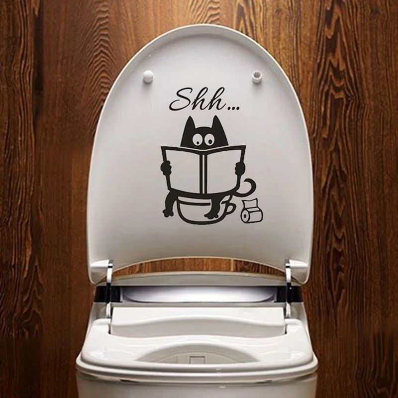 

Cute Cat Shh Pattern Toilet Wall Stickers Unique Accessories Removable Decal Vinyl Mural Creative Washing Room Door Decoration