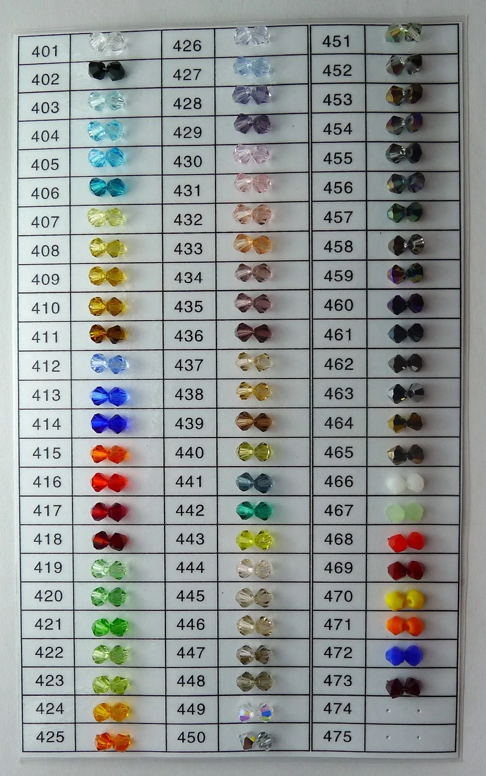 Color Chart of Bicones