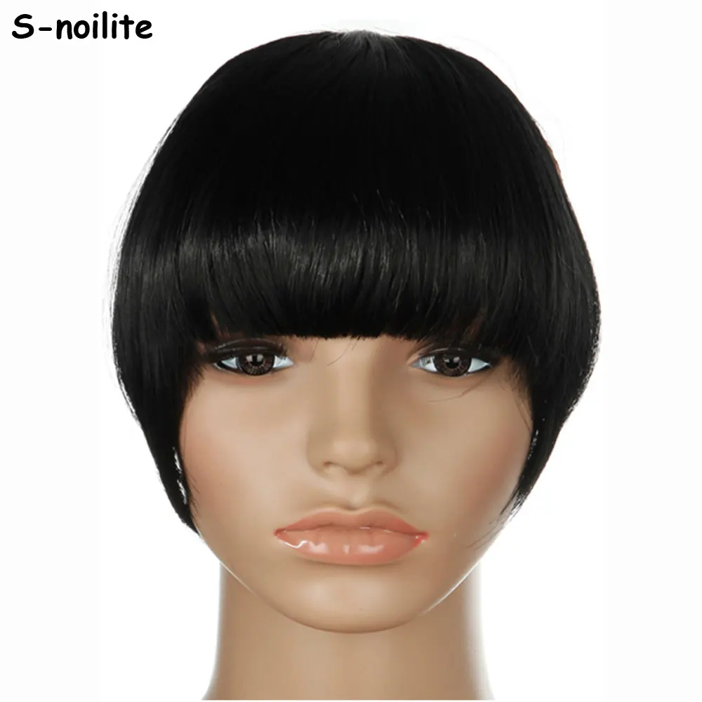 

S-noilite US Stock Clip in False Bangs Neat Fringe Hair Extensions One Piece Staight Synthetic Black Brown Red