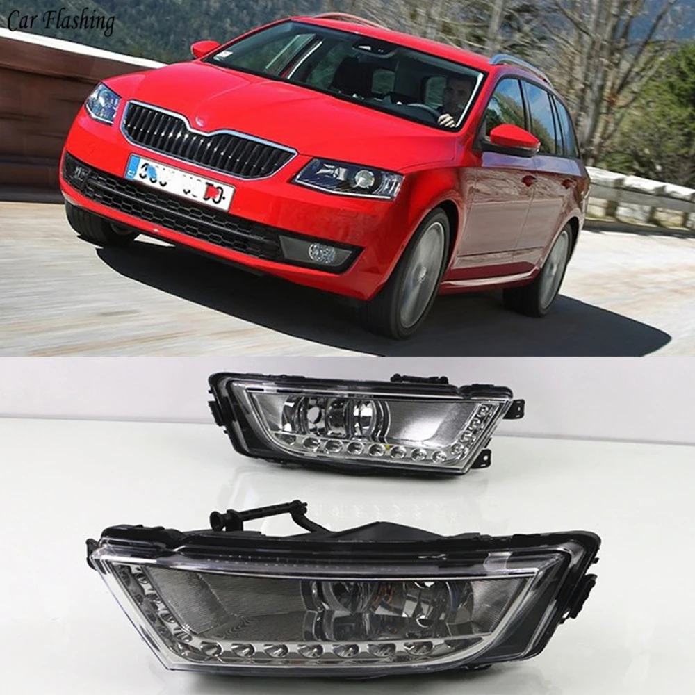 

Car Flashing 1 Set 12V LED DRL Daytime Running Light Daylight With Yellow Turn Signal For Skoda Octavia A7 MK3 2014 2015 2016