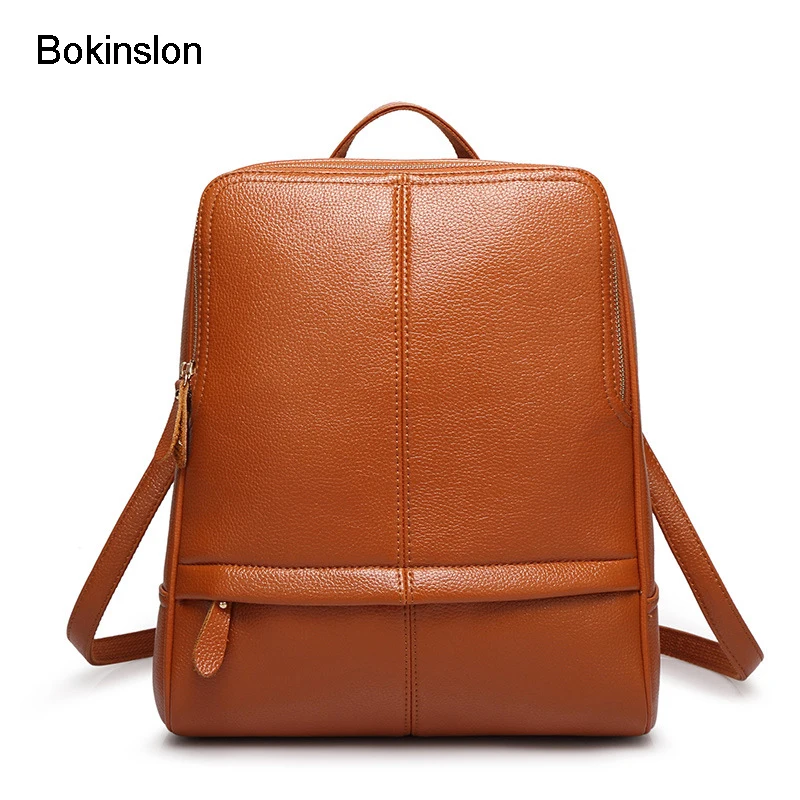 

Bokinslon Woman Leather Backpack Fashion College Wind Backpack Womens Brand Casual All-Match Backpack Womens Schools