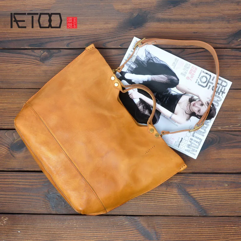 

BJYL Original handmade first layer cowhide tanned leather retro old wrinkle ladies handbag soft leather shoulder bag