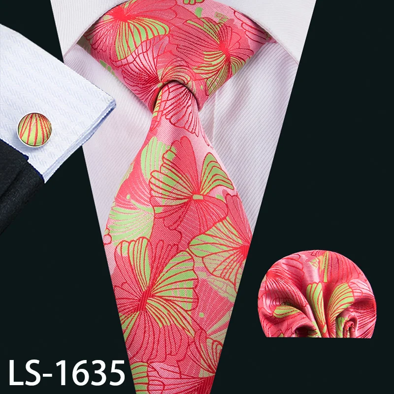 LS-704, мужской галстук, шелк, красный, в клетку, жаккардовый, тканый, свадебный галстук, Barry.Wang, Hanky, запонки, набор, галстук для мужчин, деловые, вечерние - Цвет: LS-1635