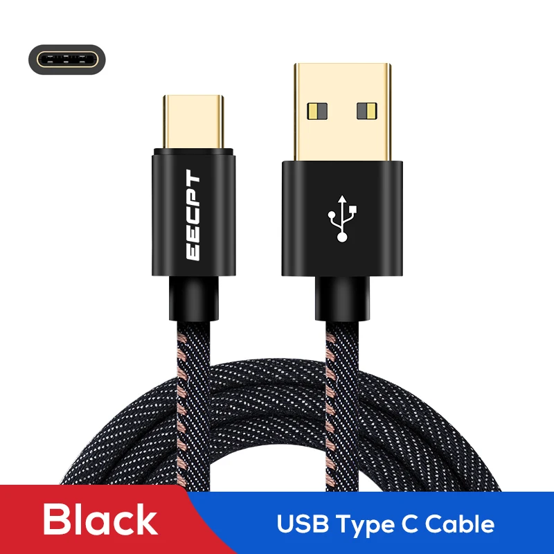 Кабель EECPT usb type C для быстрой зарядки данных USB C кабель для samsung Galaxy S9 S8 Plus мобильный кабель для зарядки телефона для Xiaomi Mi 9 8 - Цвет: Black