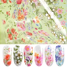 HNUIX 10 цветов наклейки с листами для ногтей s лак смешанный цветок розы переводная Фольга для ногтей переводная наклейка курсоры для ногтей Фольга Наклейка для маникюра